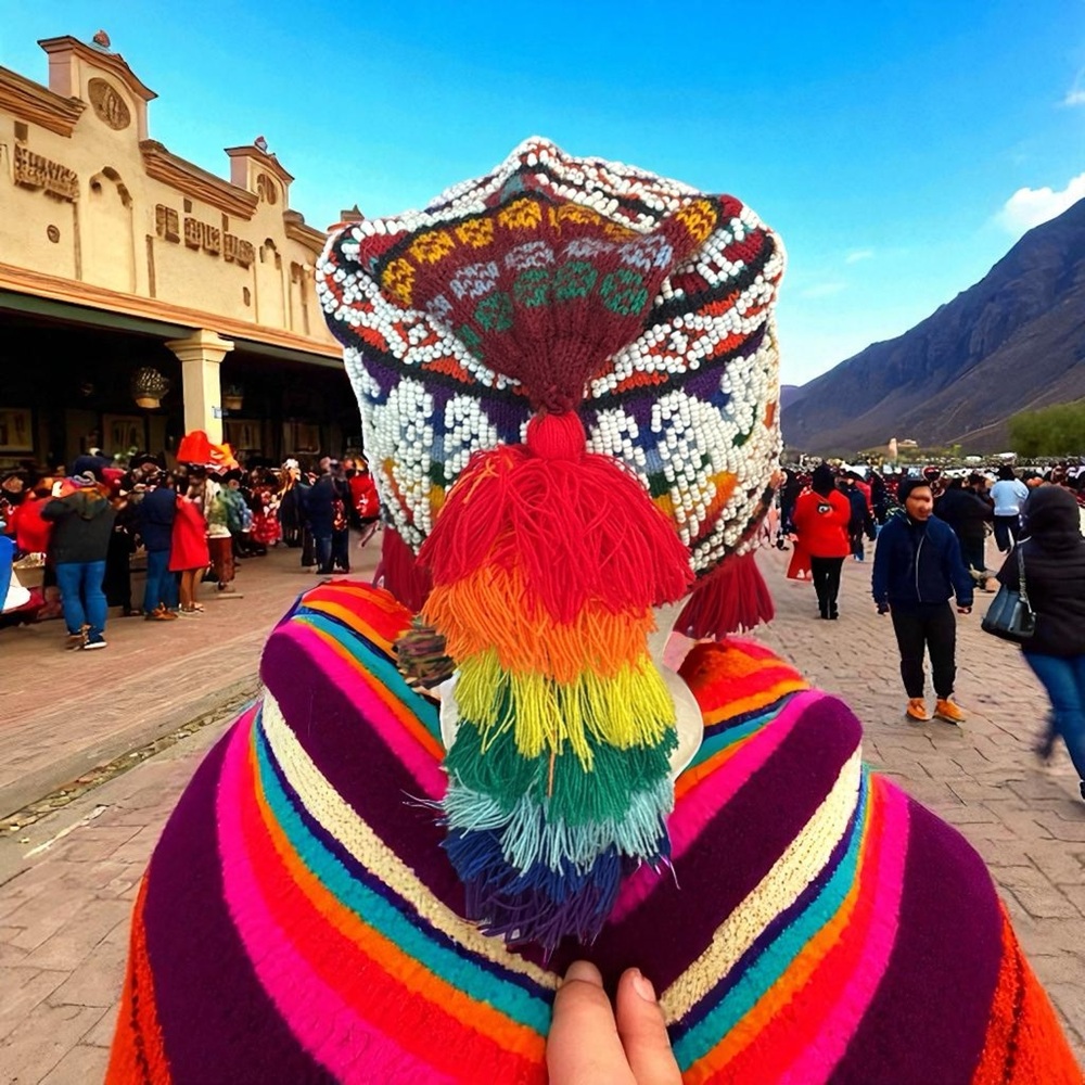Peruvian Chullo Ceremonial Hand Beaded Wool Hat with Tassels - Picture 3 of 4